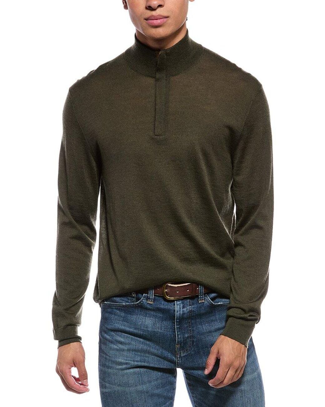 N.Peal Cashmere Green Regent Fine Gauge Cashmere & Silk-Blend 1/2-Zip Sweater for men