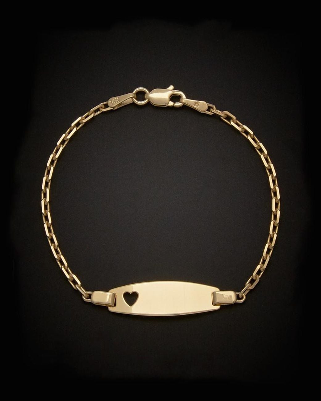 Italian Gold Black 14k Engraveable Baby Id Heart Bracelet