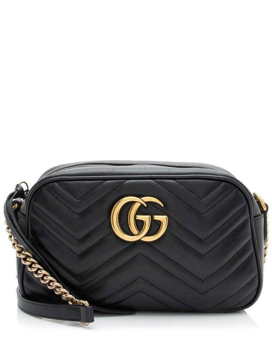 Gucci Black Matelasse Leather Gg Marmont Small Camera Bag (Authentic Pre- Loved)