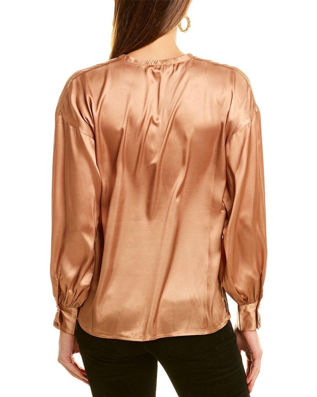 Garrie B Brown Satin V-Neck Blouse