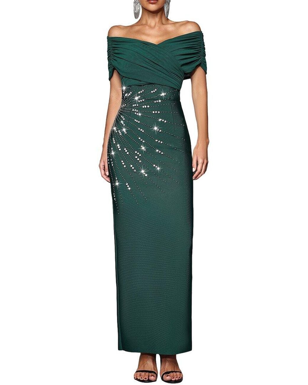 Dilireba Green Off Shoulder Embellished Maxi Dress