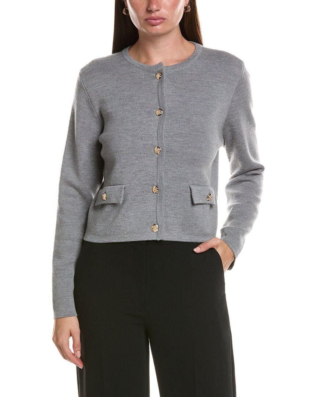 Bruno Magli Gray Cropped Crewneck Wool Jacket