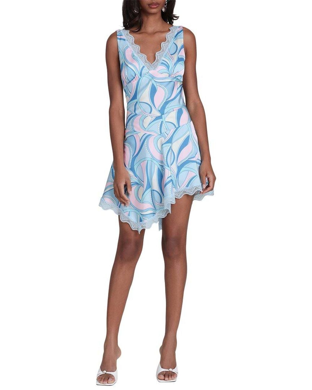 Avec Les Filles Blue Lace Trim Bias Mini Dress