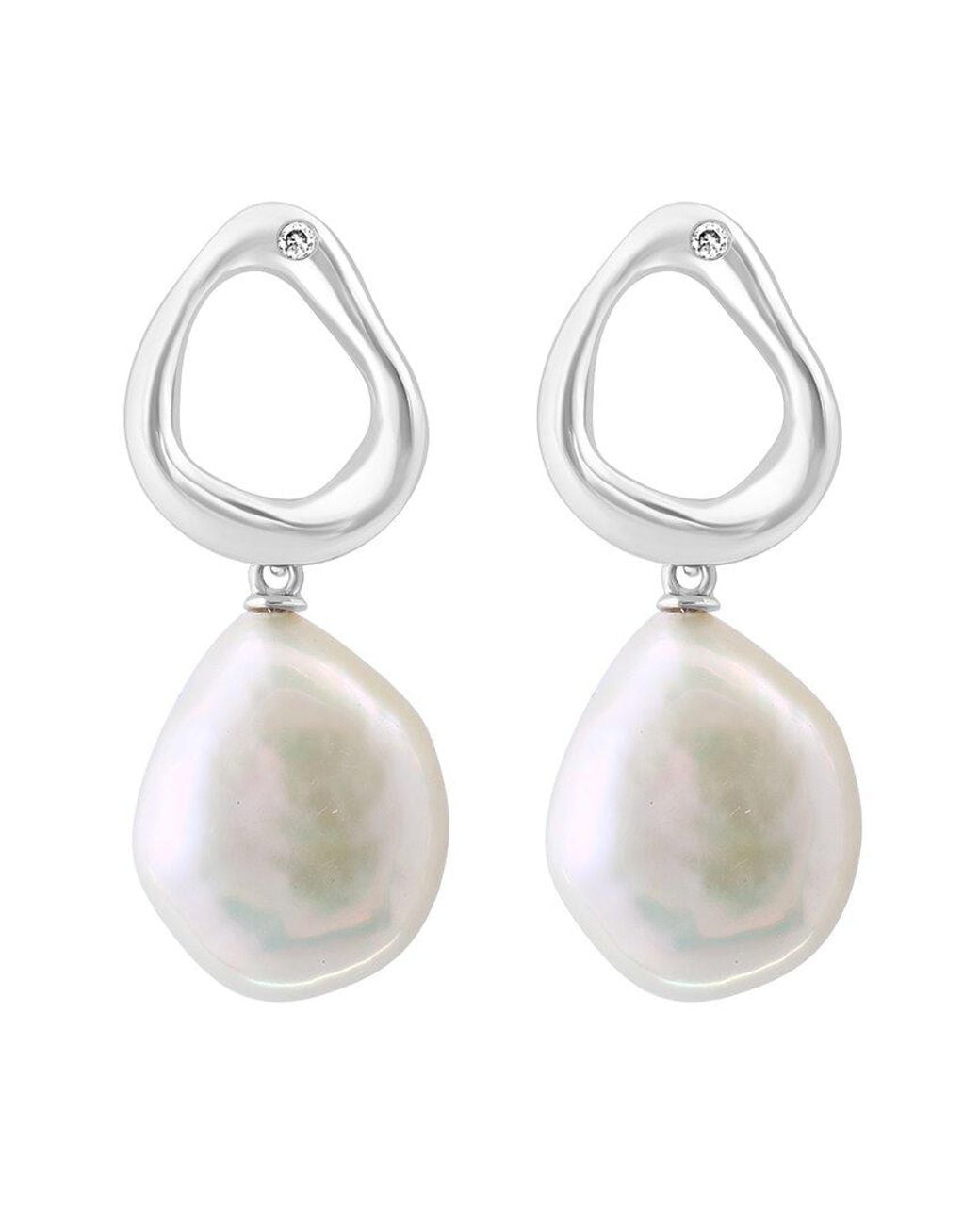 Effy Fine Jewelry White 14K 0.03 Ct. Tw. Diamond & 12Mm Pearl Earrings