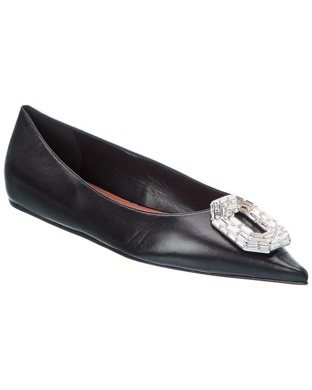 AMINA MUADDI Black Camelia Leather Ballet Flat