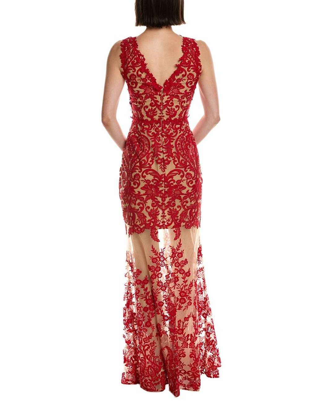 Marchesa Sleeveless Deep V-Neck Embroidered Gown
