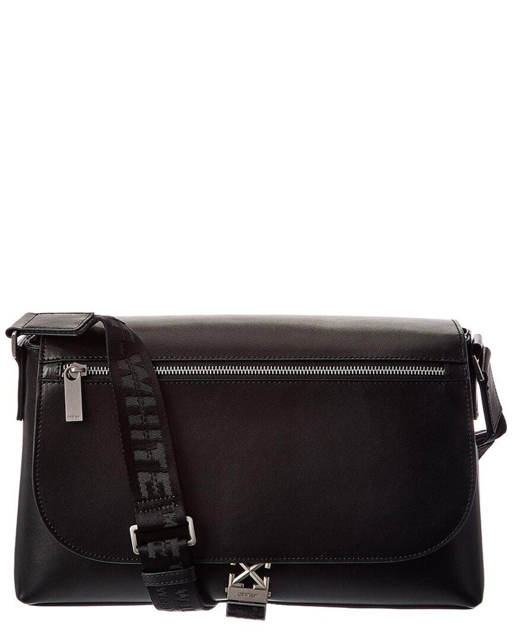 Off-White c/o Virgil Abloh Black Leather Crossbody Messenger Bag for men