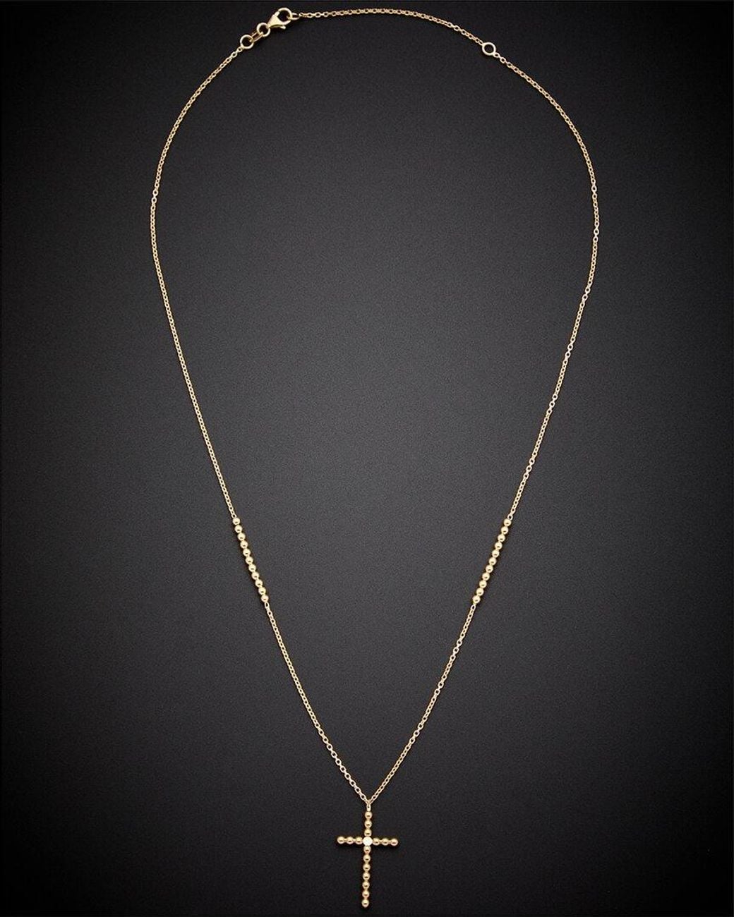 Italian Gold Black 14k Beaded Cross Pendant Necklace