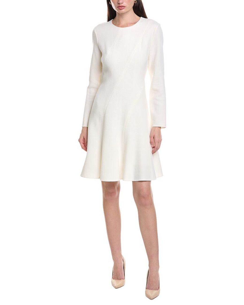 Lafayette 148 New York White Flounced Hem Wool Mini Dress