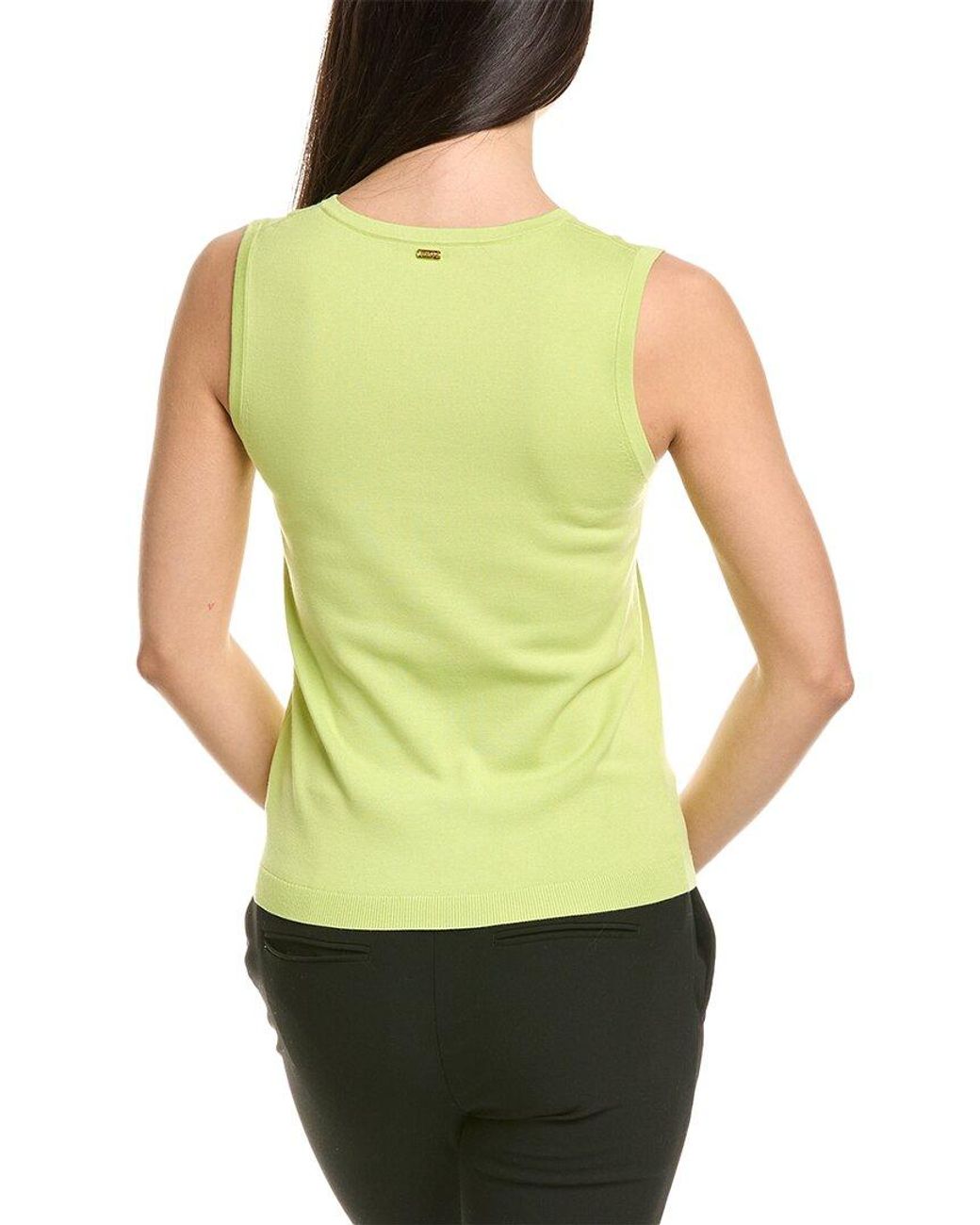 St. John Green Solid Jersey Knit V- Neck Shell