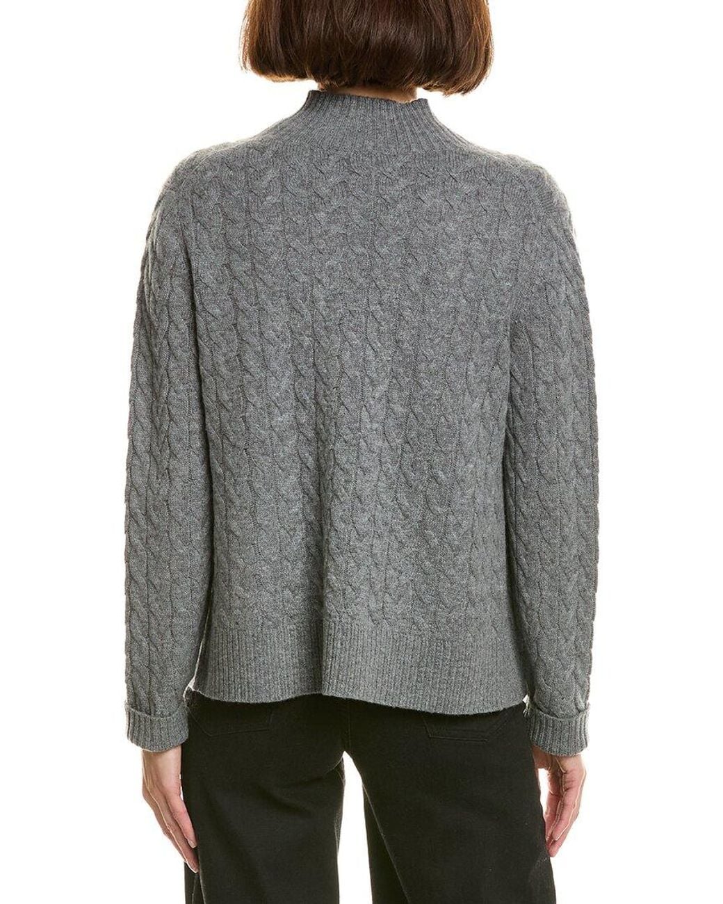 InCashmere Gray Mock Neck Wool & Cashmere-Blend Cable Cardigan