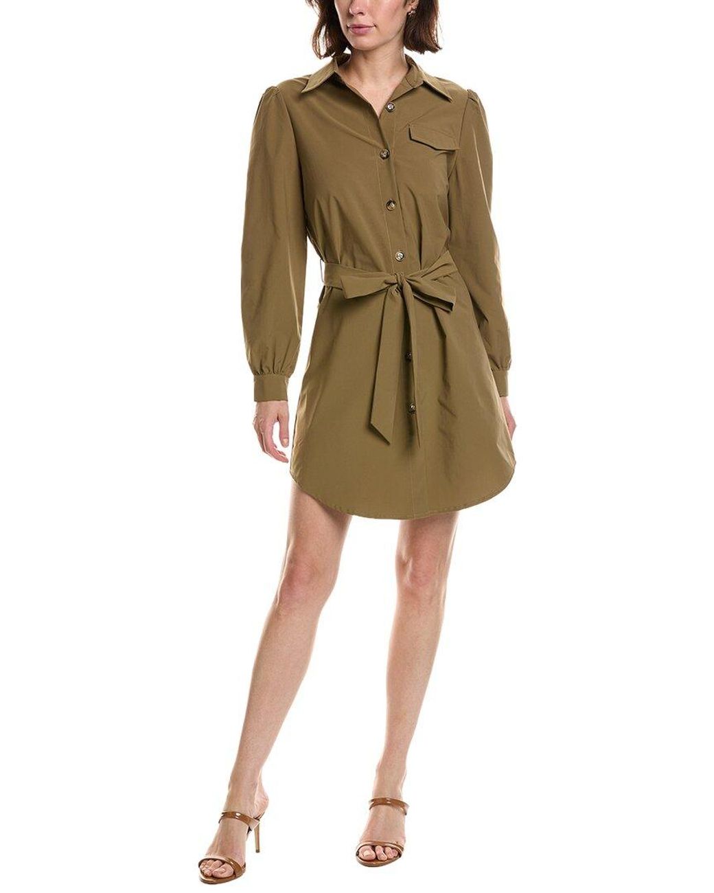 Pascale La Mode Natural Puff Sleeve Belted Shirtdress