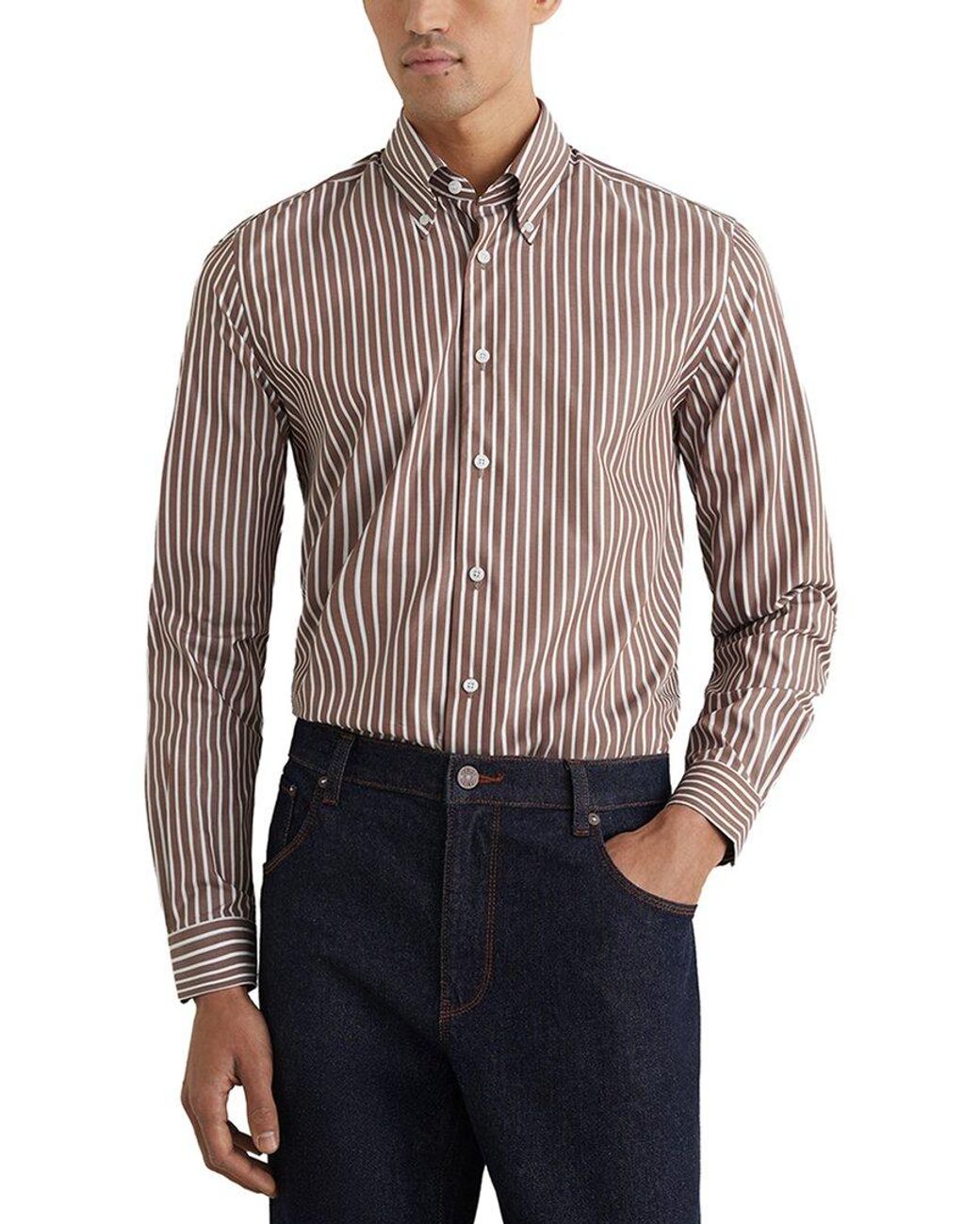 Reiss Blue Guyton Stripe Button D Formal Shirt for men