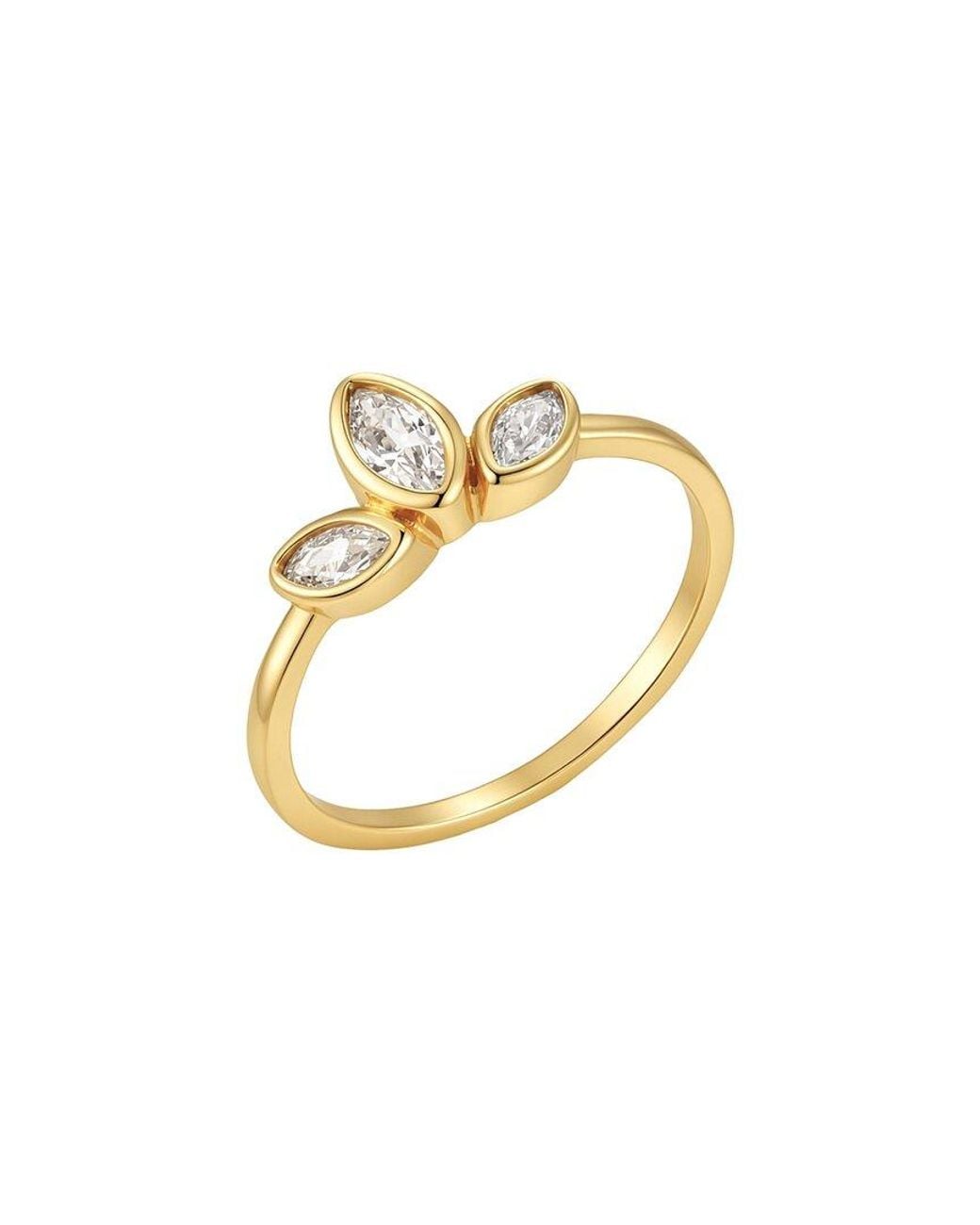 Adornia Metallic 14K Plated Cz 3-Deco Petals Ring