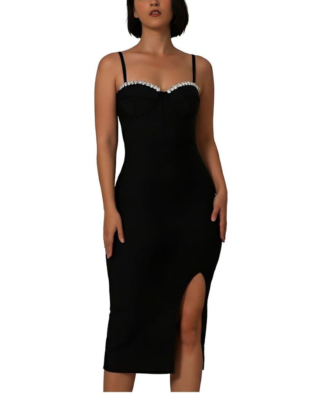 CAMILA BLANCO Black Solid Midi Dress