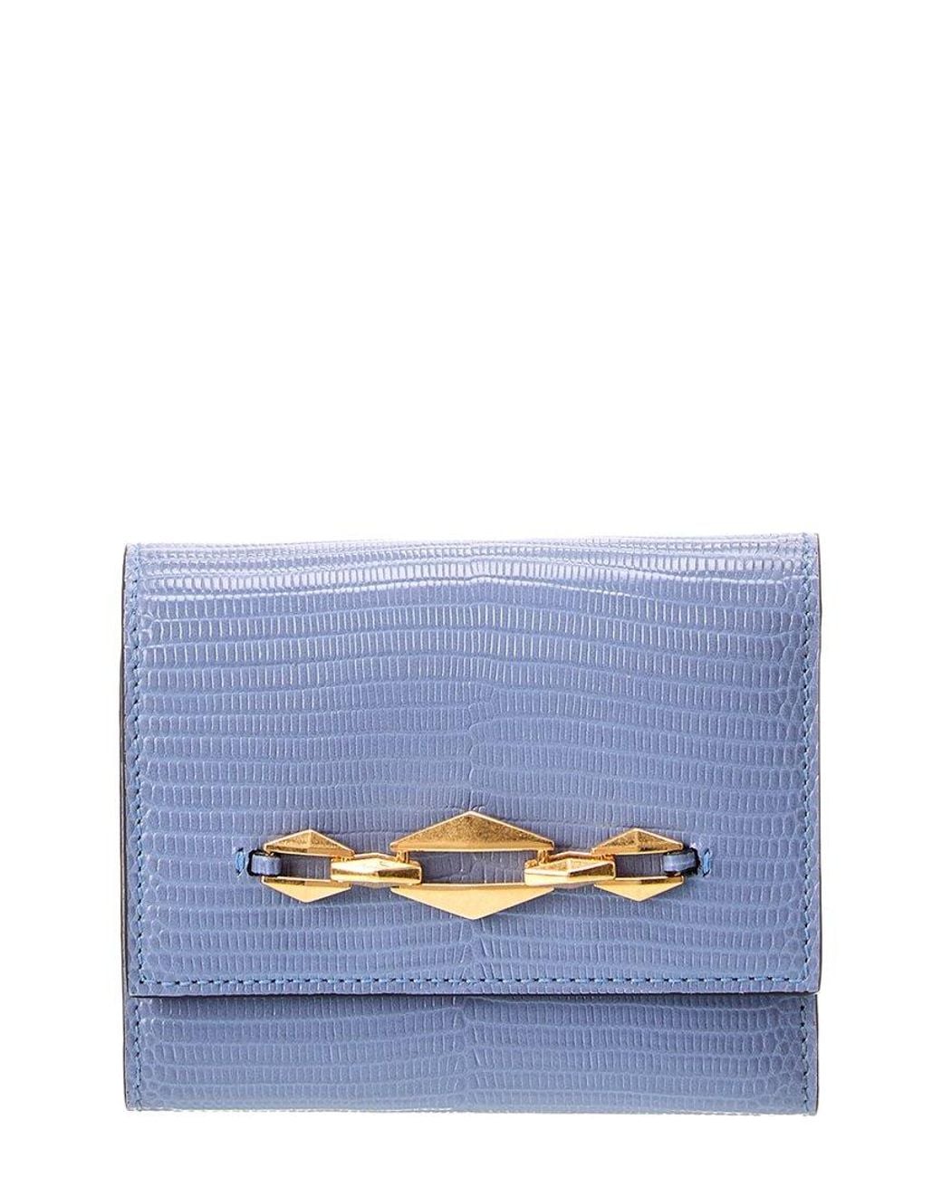 Jimmy Choo Blue Marinda Lizard-Embossed Leather Card Case