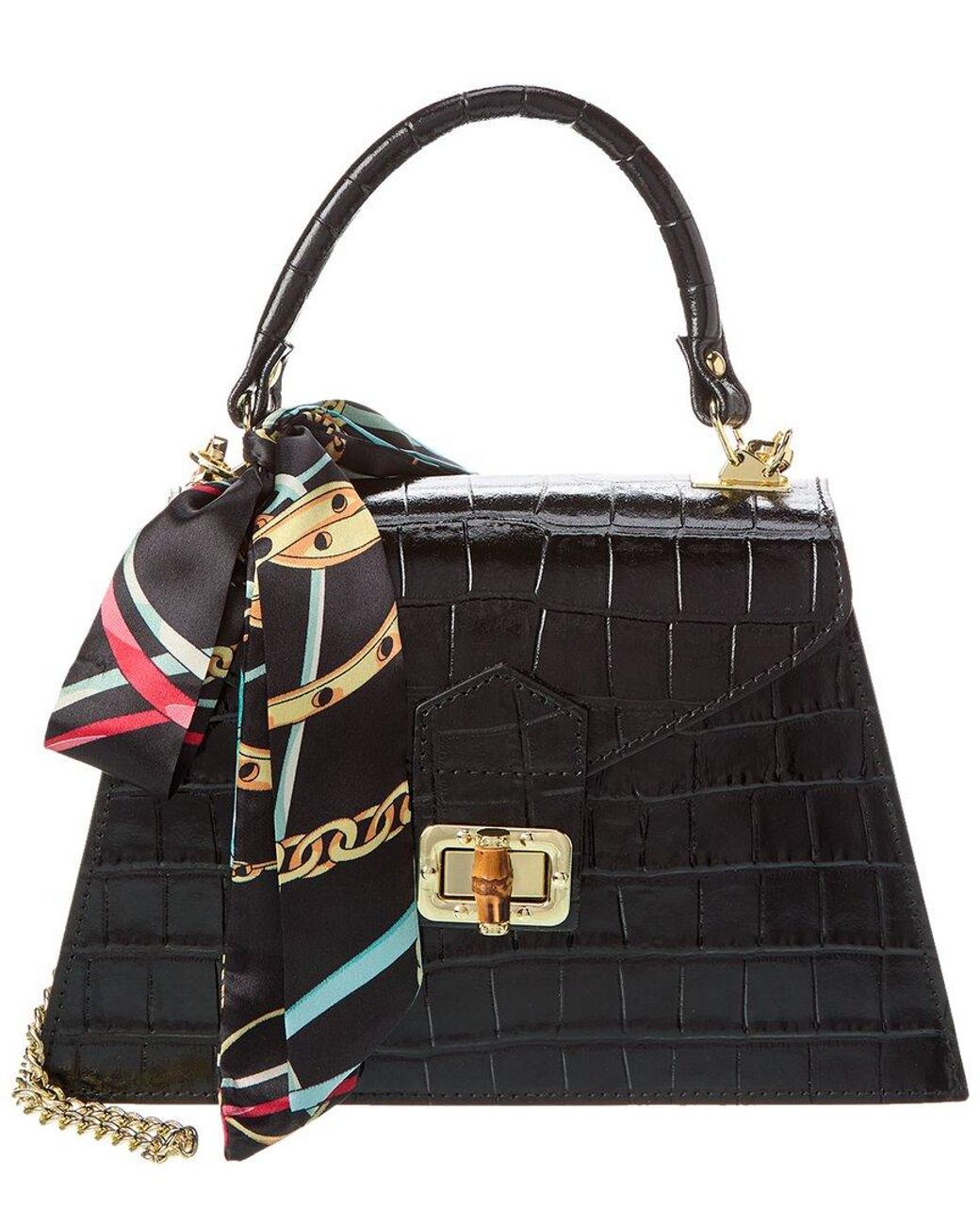 Persaman New York Rita Top Handle Crocembossed Leather Satchel in