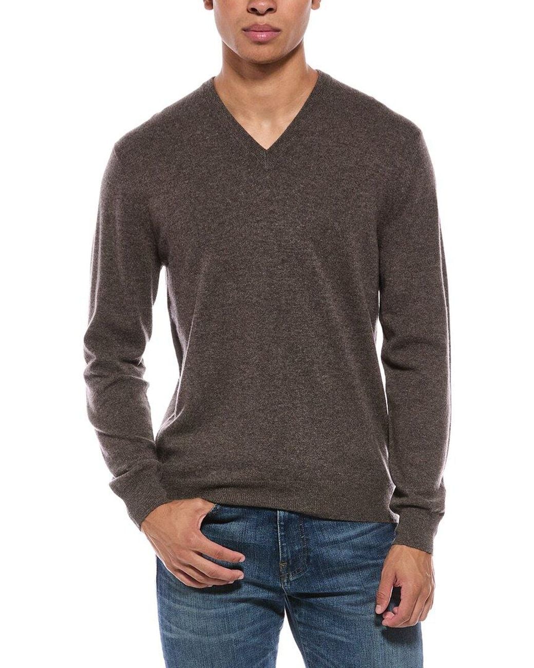 N.Peal Cashmere Gray Burlington Cashmere V-Neck Sweater for men