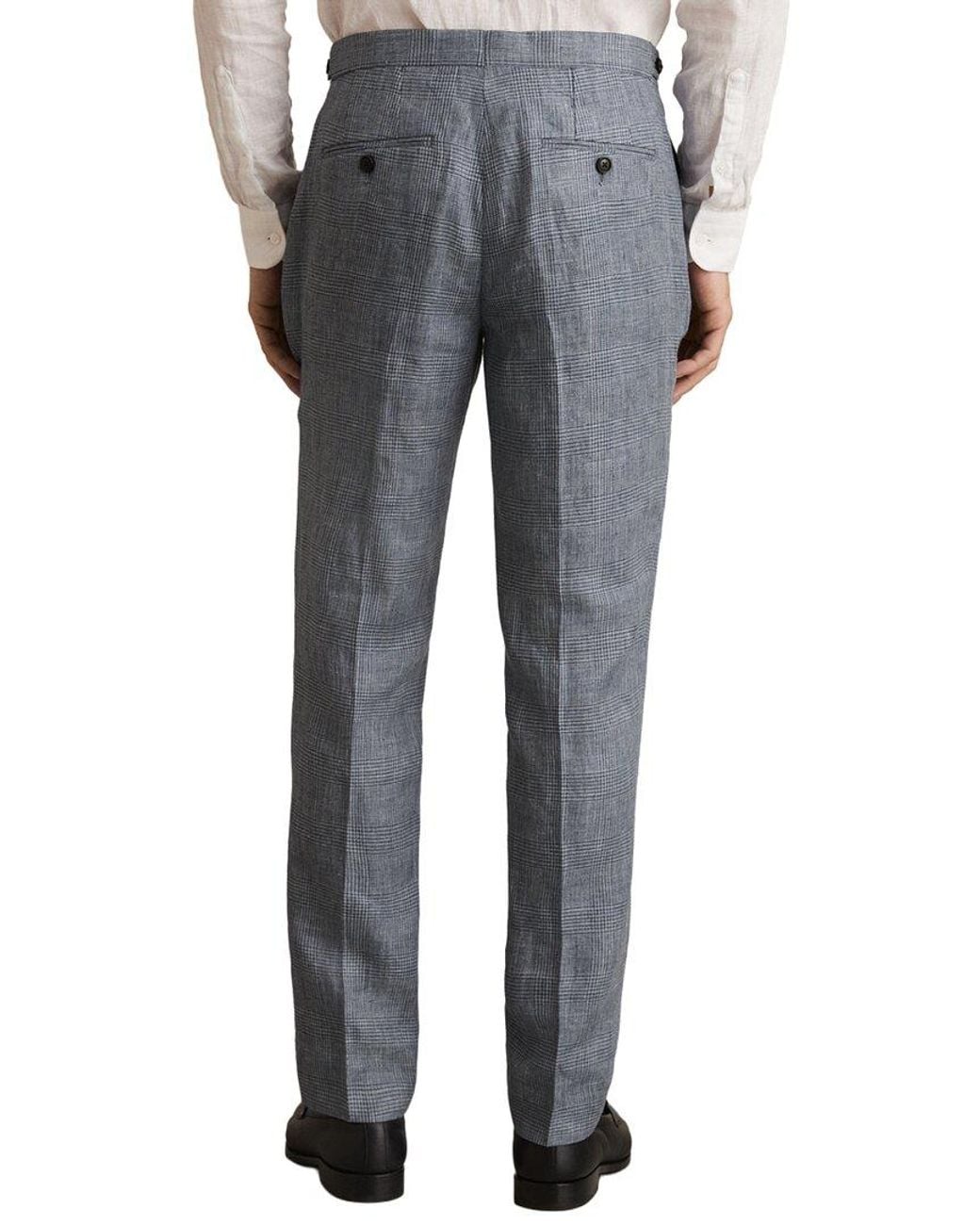 Reiss Gray Reef Prince Of Wales Check Linen Pant for men