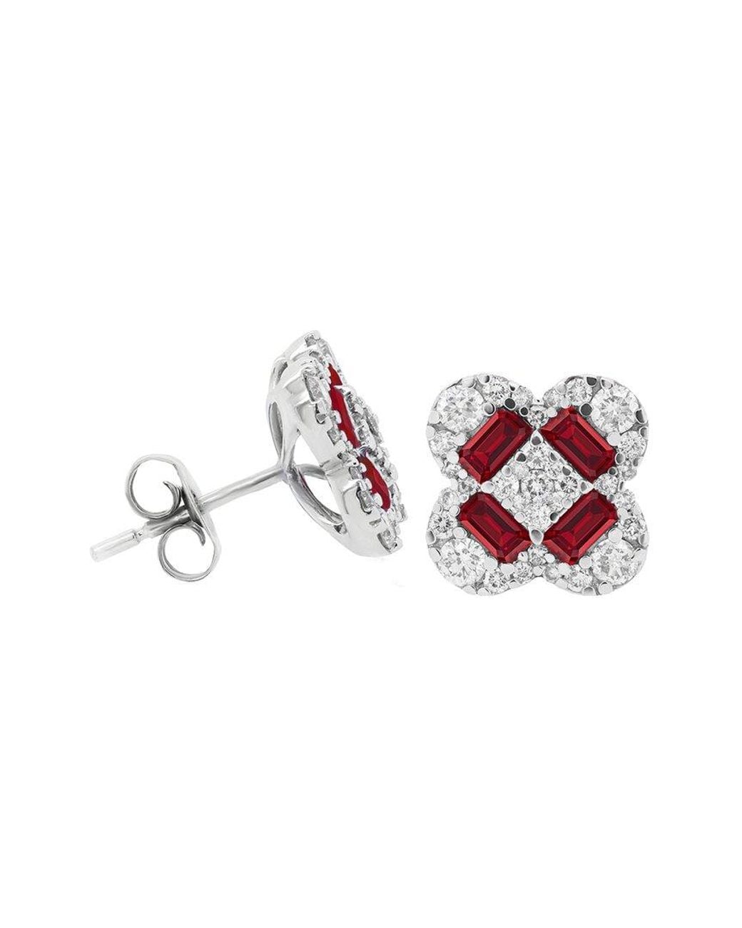 Diana M Red Fine Jewelry 14k 1.59 Ct. Tw. Diamond & Rubies Earrings