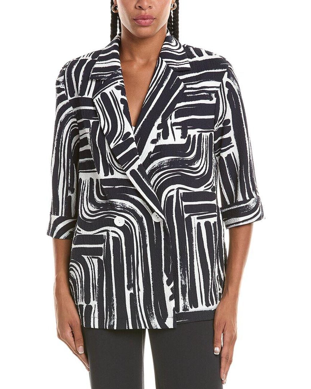 Joseph Ribkoff Black Seersucker Printed Jacket