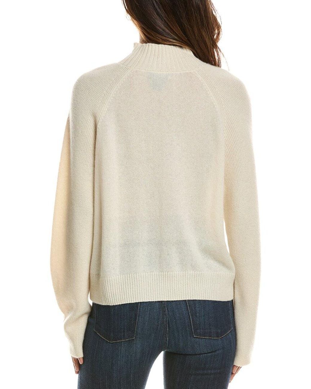 Forte Natural Mix Stitch Raglan Mock Neck 100% Cashmere Sweater
