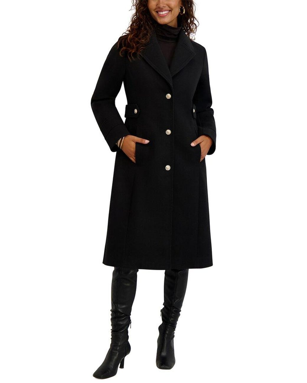 Kensie Black Faux Wool Tailored Longline Coat