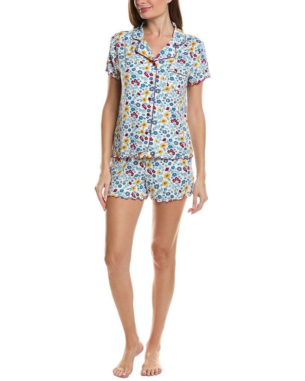 THREAD & STITCH Blue 2pc Notch Collar Top & Short Pj Set