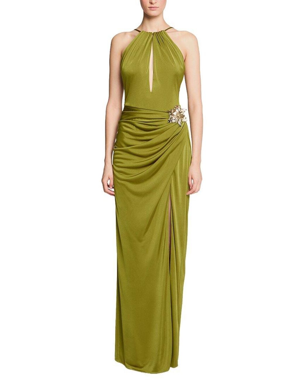 Halston Heritage Green Elin Gloss Jersey Gown