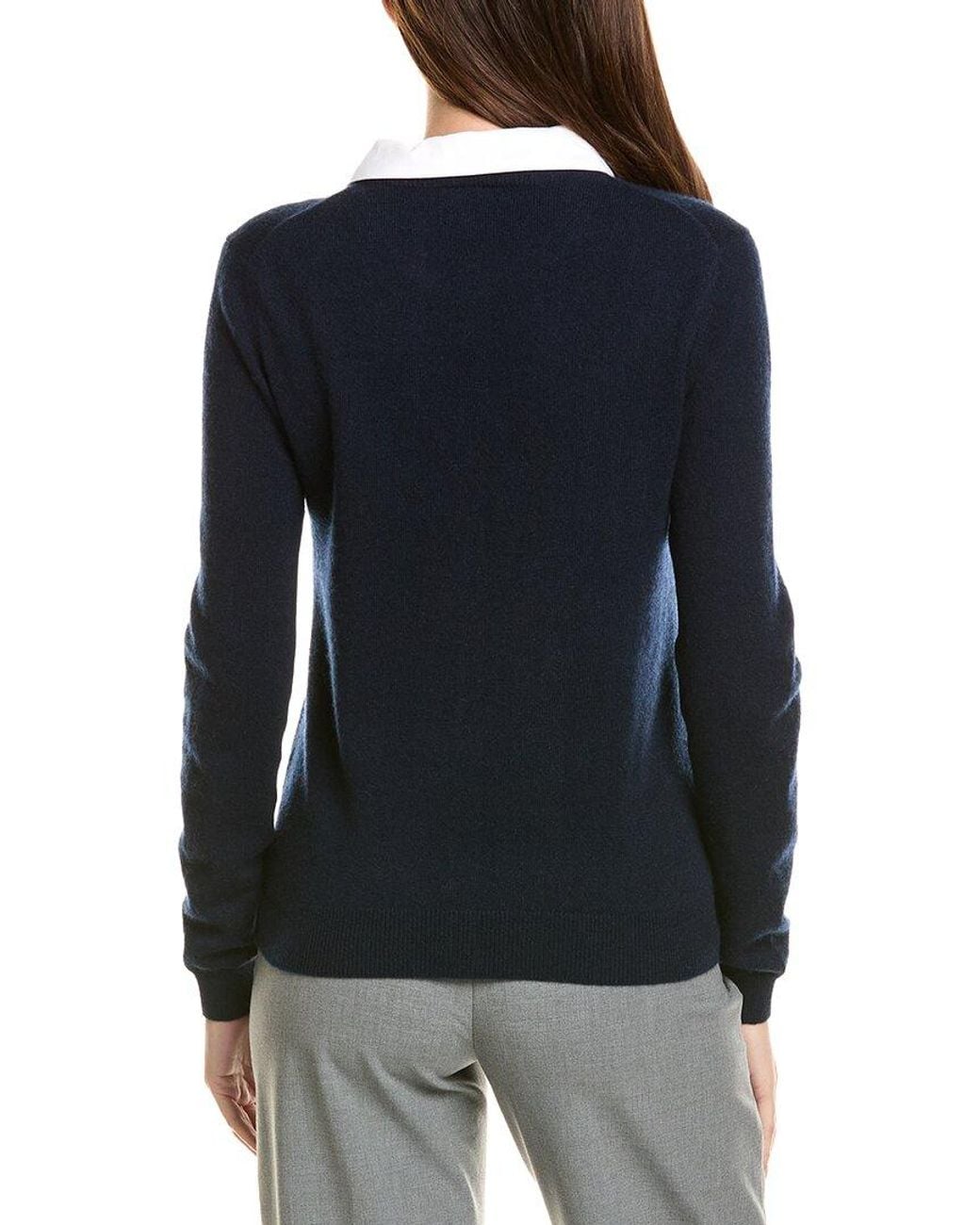 InCashmere Blue Removable Collar 100% Cashmere Cardigan