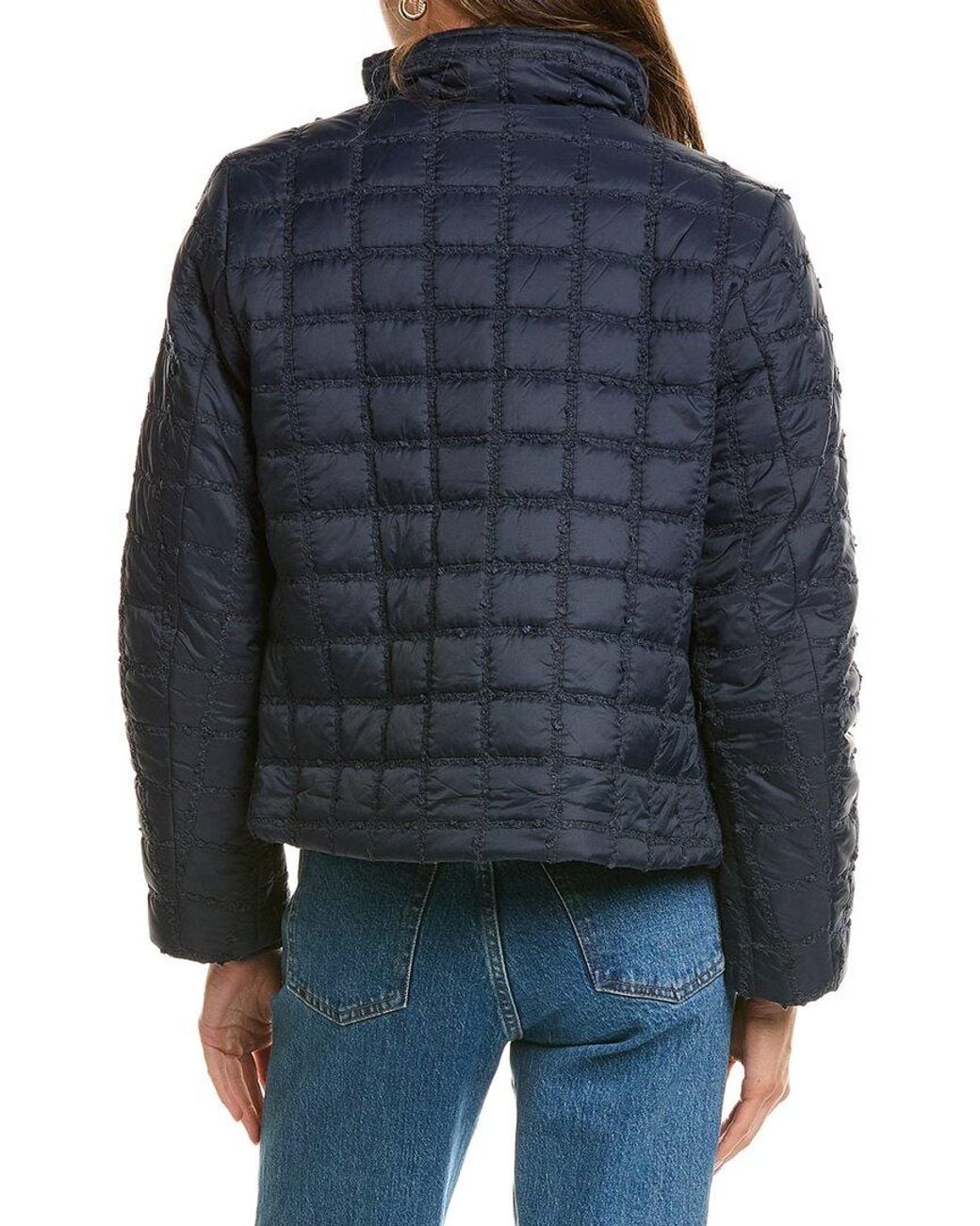 Cece Blue Stand Collar Short Quilted Jacket