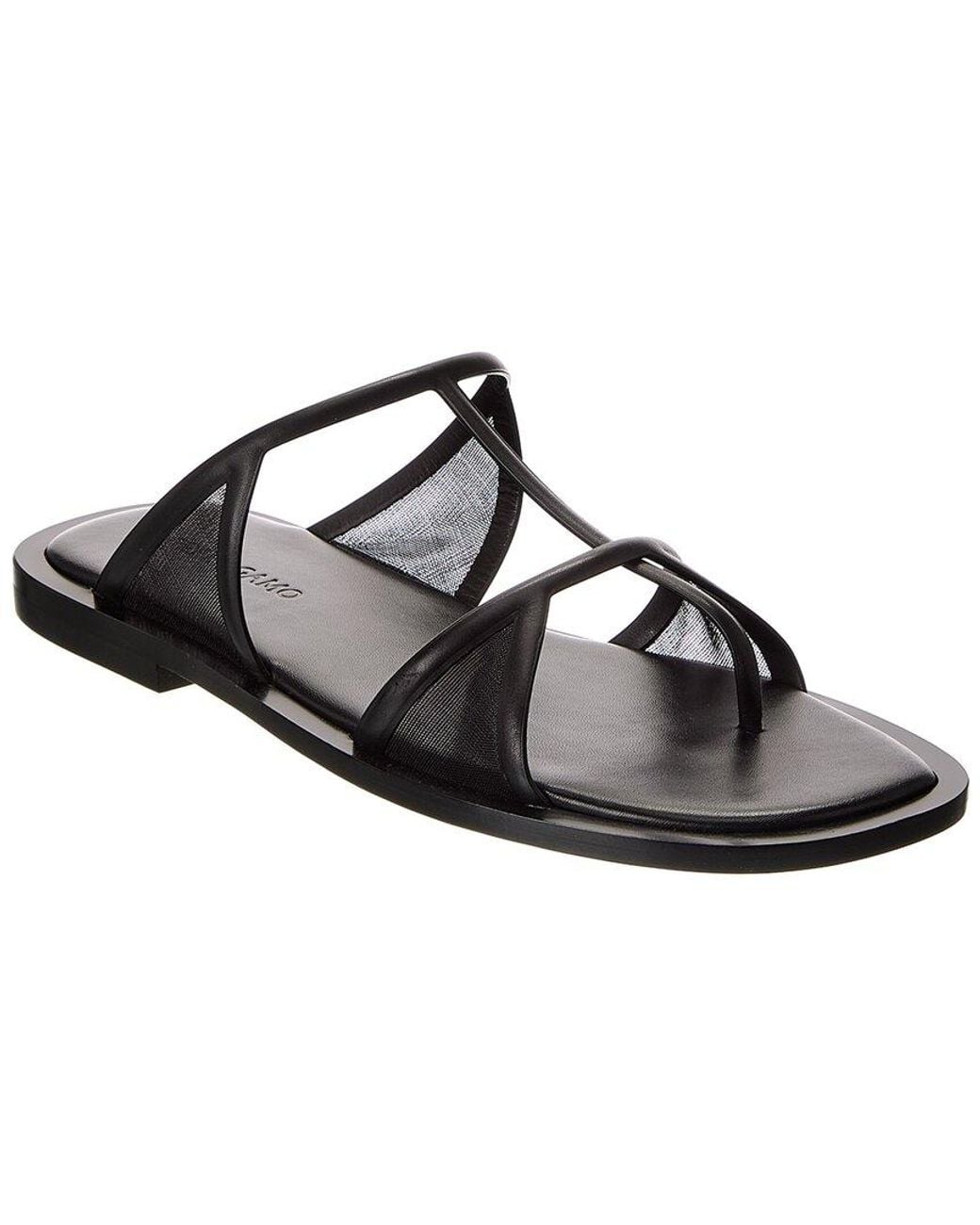 Ferragamo Black Gioventu Leather & Mesh Sandal for men