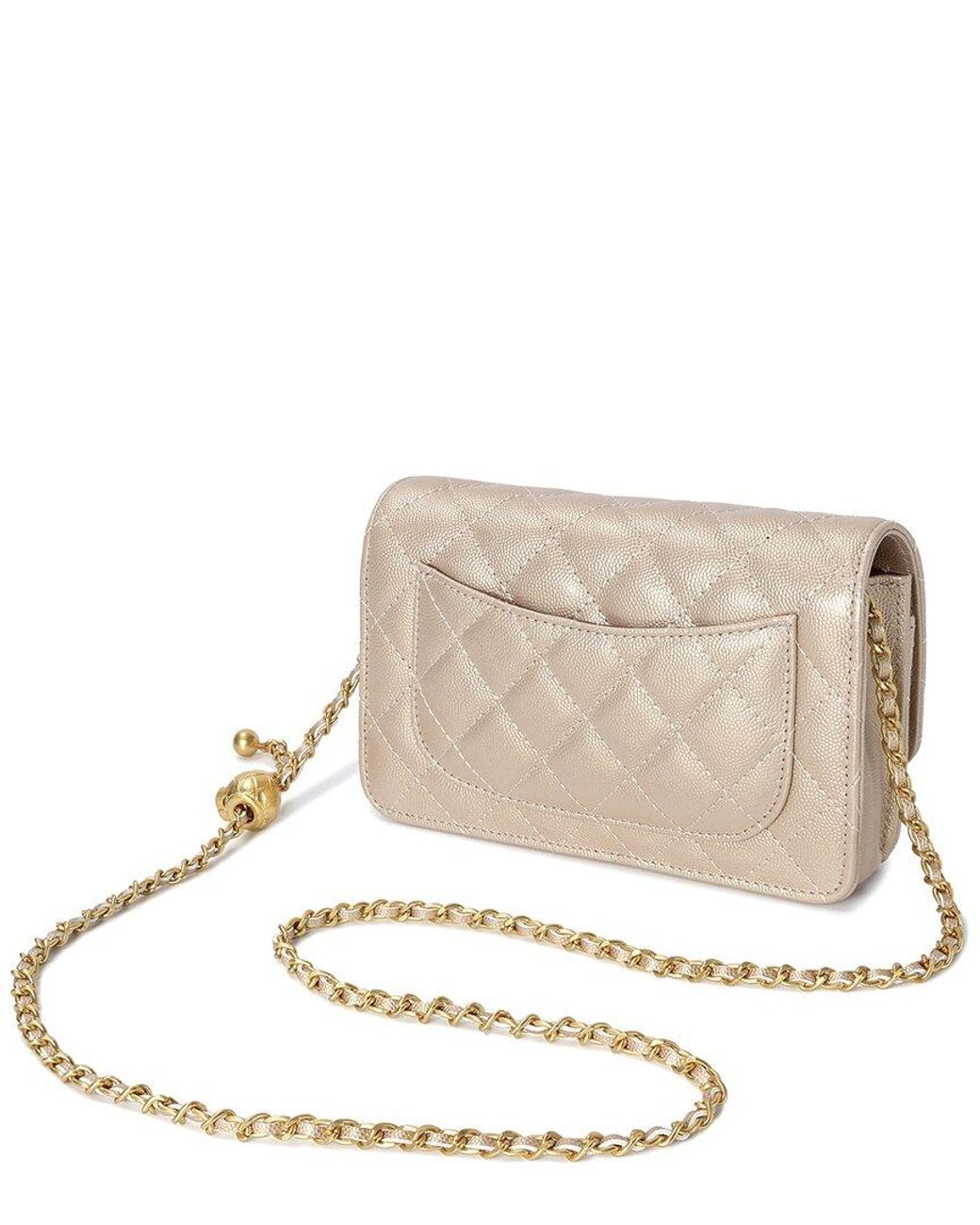 Tiffany & Fred Paris Natural Quilted Caviar Leather Crossbody