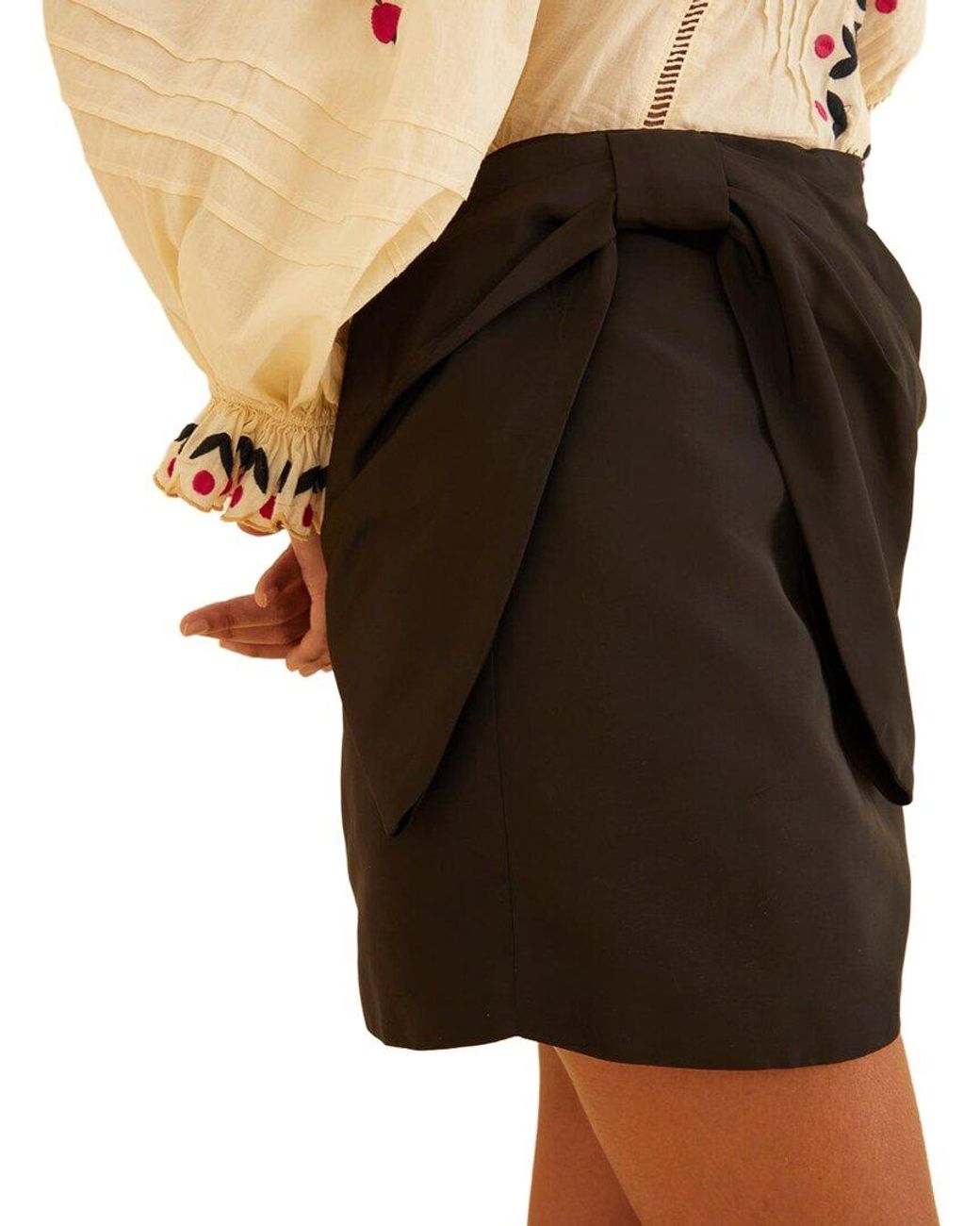 Farm Rio Black Taffeta Mini Skirt