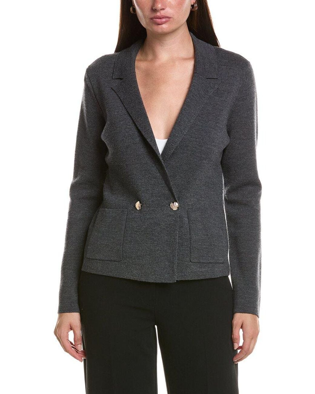 Bruno Magli Black Contrast Trim V-neck Wool Cardigan