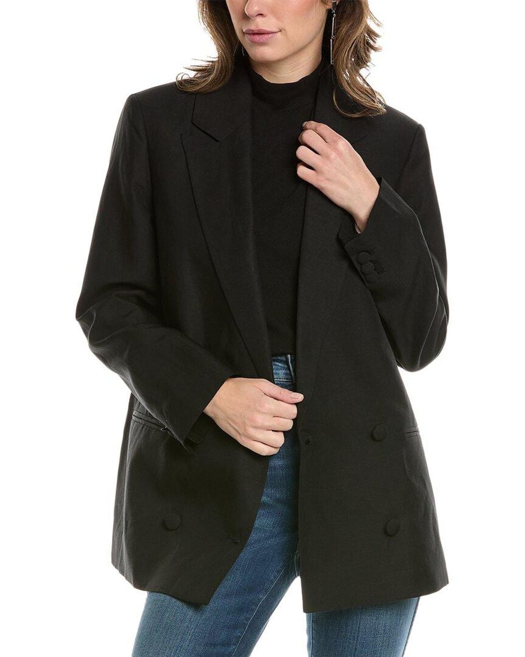 AllSaints Black Petra Linen-Blend Blazer