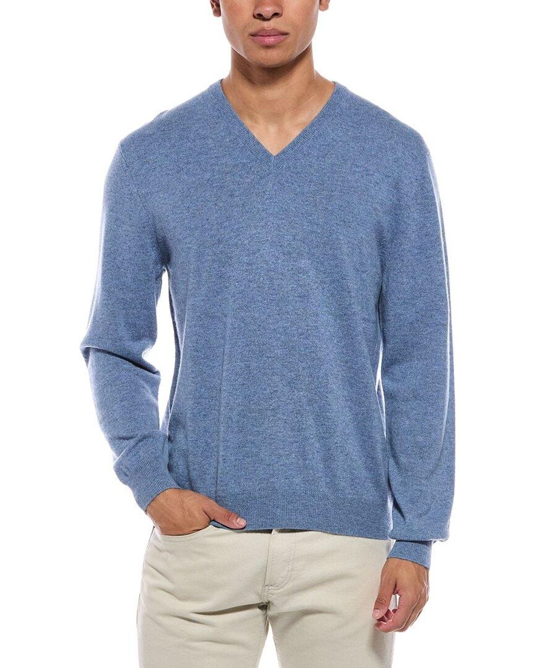 N.Peal Cashmere Blue Burlington Cashmere V-Neck Sweater for men