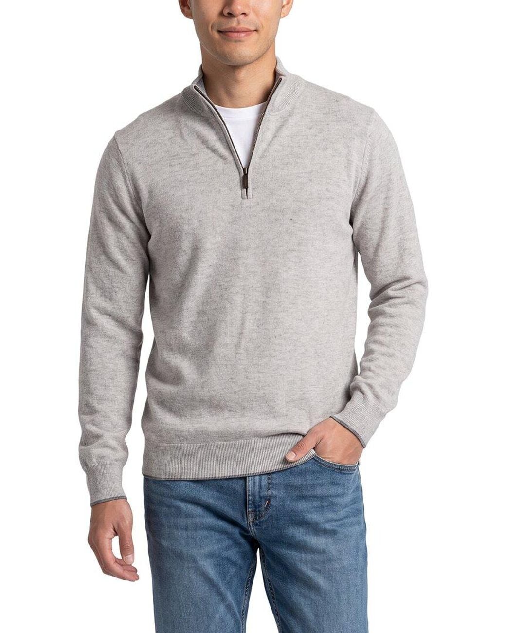 N.Peal Cashmere Gray Carnaby Cashmere 1/2-Zip Sweater for men