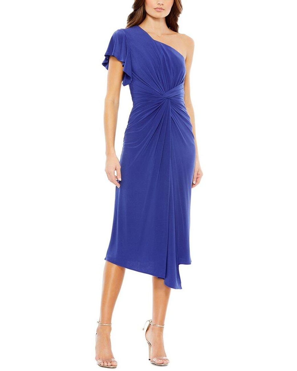 Mac Duggal Blue One-Shoulder Midi Dress