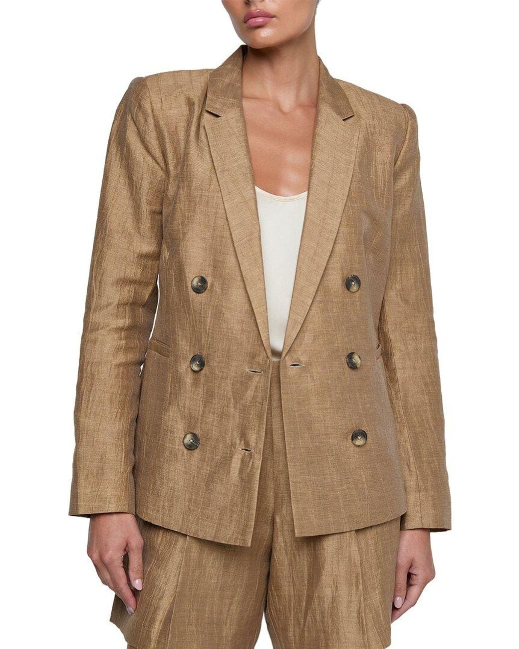 L'Agence Brown Colin Double Breasted Linen-Blend Blazer