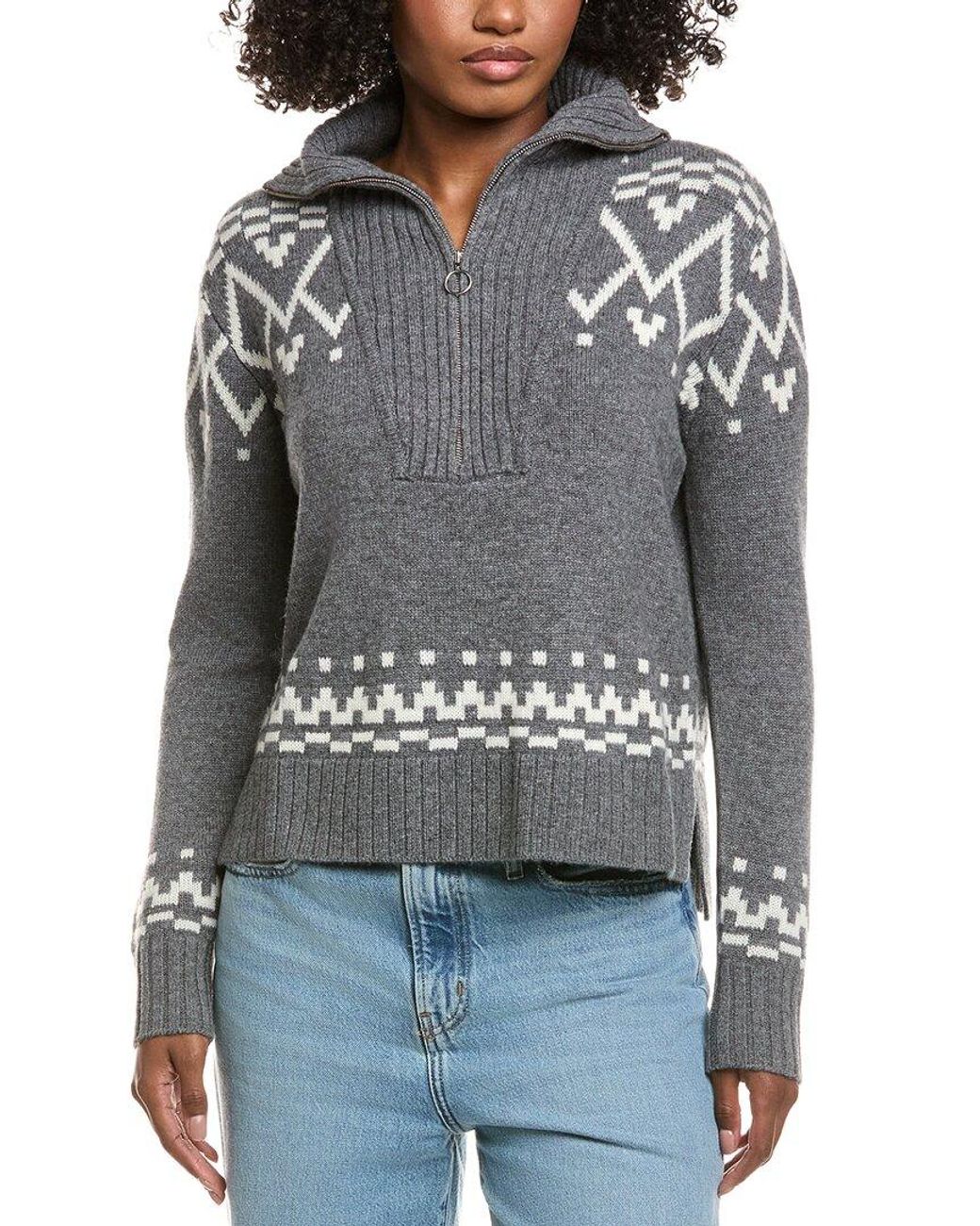 Hannah Rose Gray Fairisle Wool & Cashmere-Blend 1/2-Zip Pullover