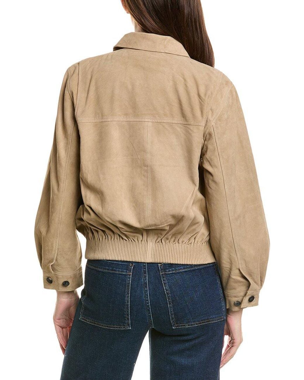 Neiman Marcus Natural Zip Up Collared Suede Jacket