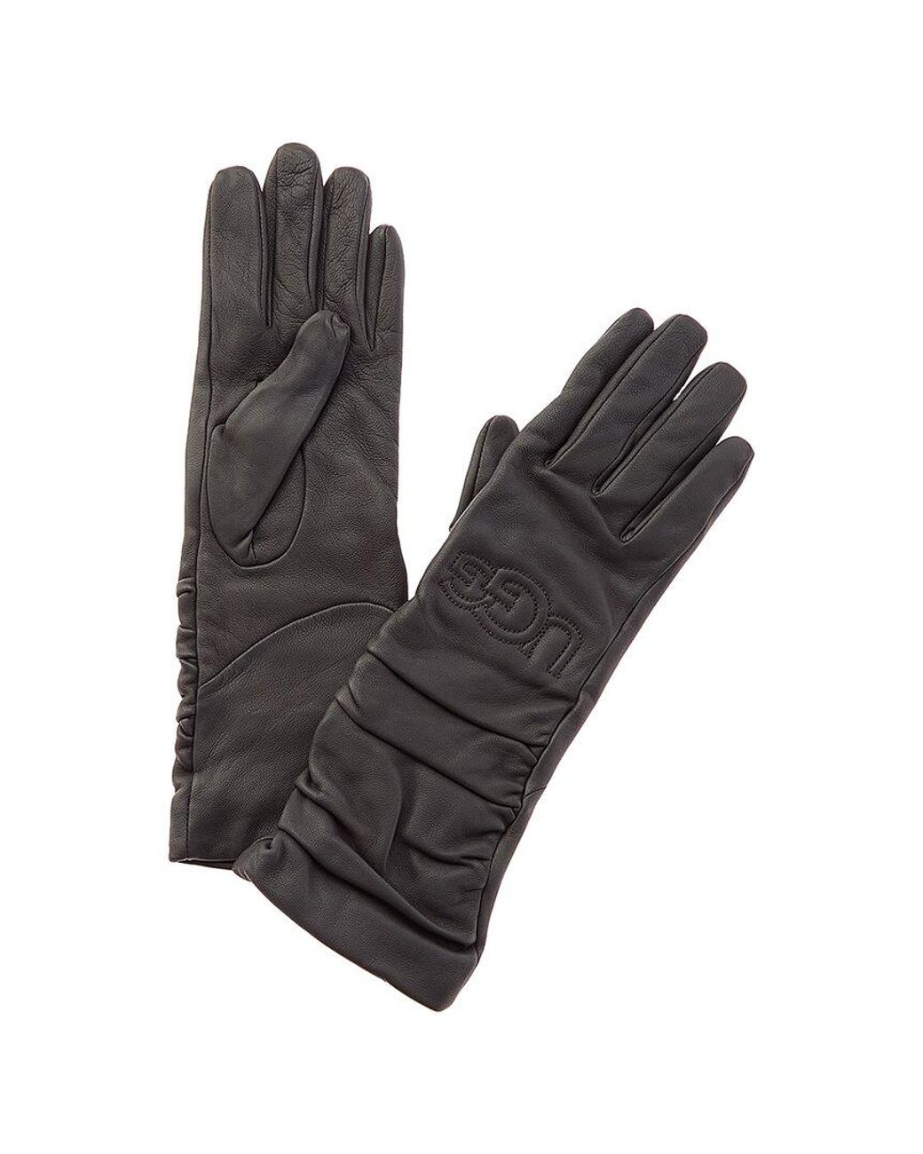 UGG Scrunched Logo Leather Gloves in Grey | Lyst Australia