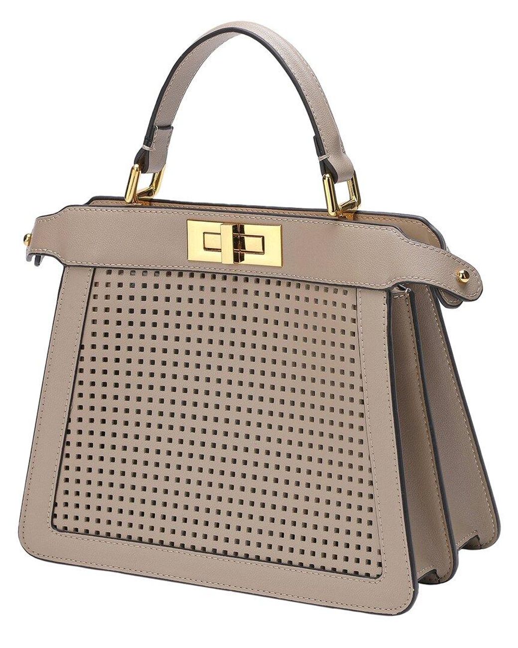 Tiffany & Fred Paris Metallic Perforated Leather Top Handle Satchel