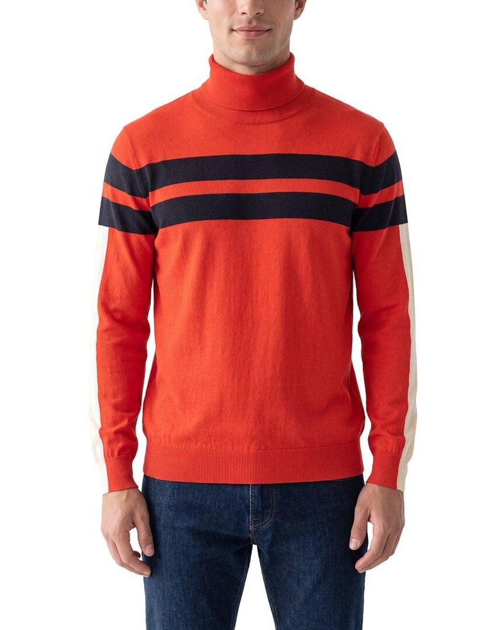N.Peal Cashmere Red Cashmere-Blend Roll Neck Stripe Sweater for men