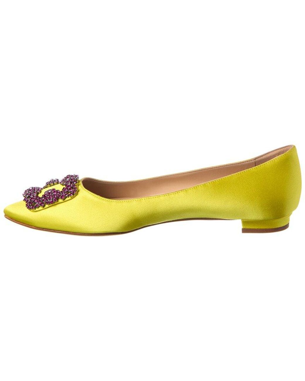 Manolo Blahnik Yellow Hangisi Satin Flat