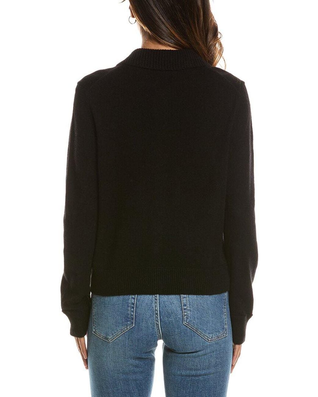 Forte Black Rib Trim Wool & Cashmere-Blend Polo Cardigan