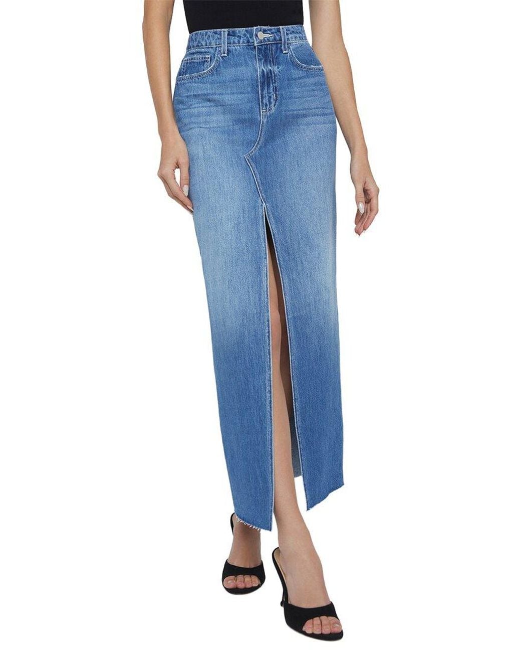 L'Agence Blue Rysa Slit Front Maxi Skirt
