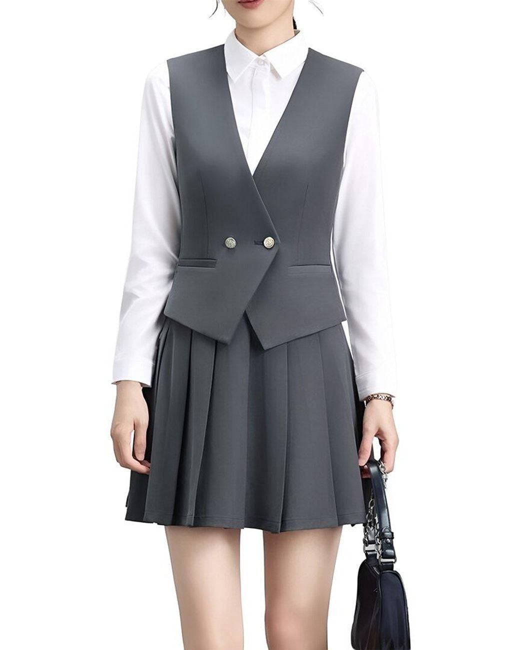Olivia Taylor Gray 2Pc Vest & Shirt Set