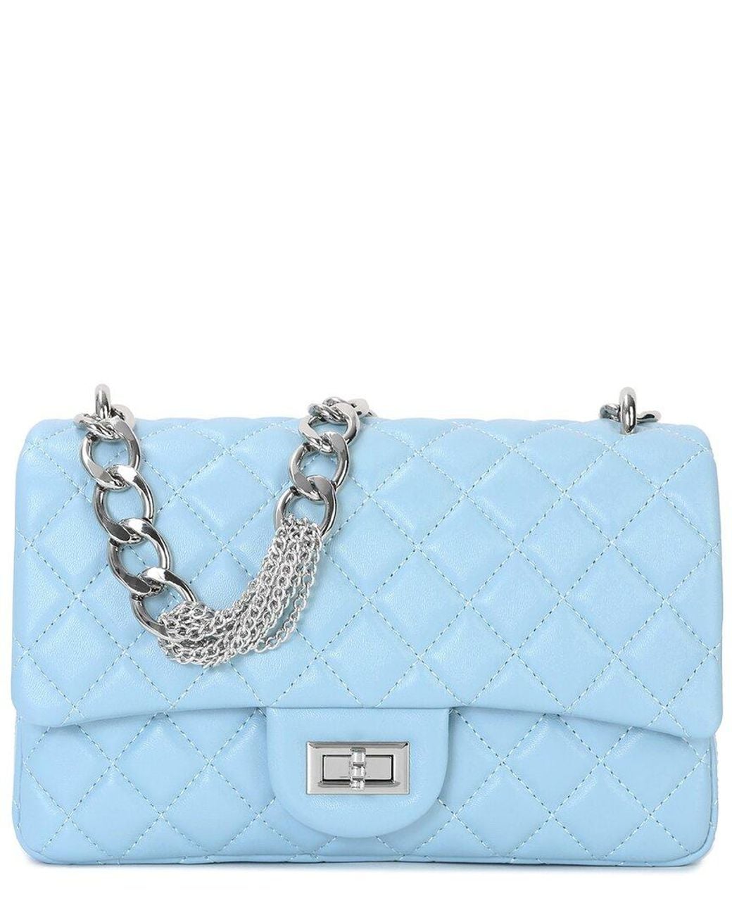 Tiffany & Fred Paris Blue Elegant Quilted Leather Chain Shoulder Bag